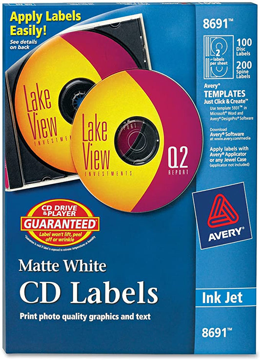 Avery CD Labels - 100 Disc labels & 200 Spine labels (8691)