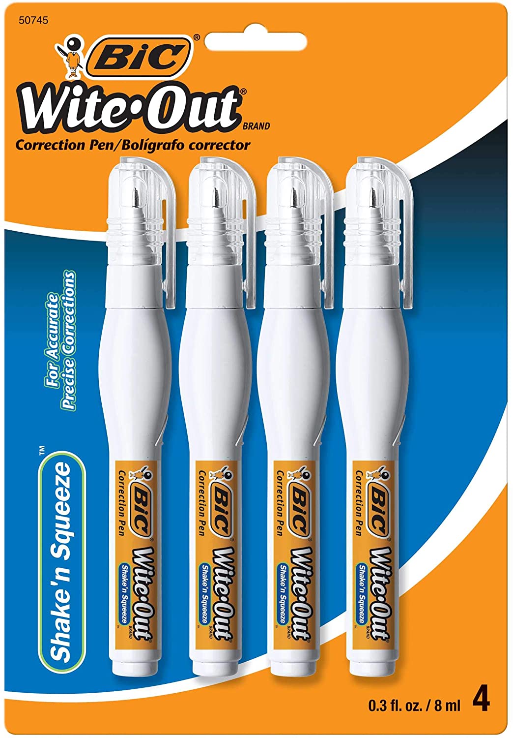 BIC Wite-Out Shake 'n Squeeze Correction Pen. 8 ml. White. 4 Count (WOSQPP418)