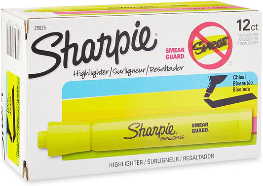 Sharpie 25025 Accent Tank Style Highlighter Chisel Tip Fluorescent Yellow Dozen
