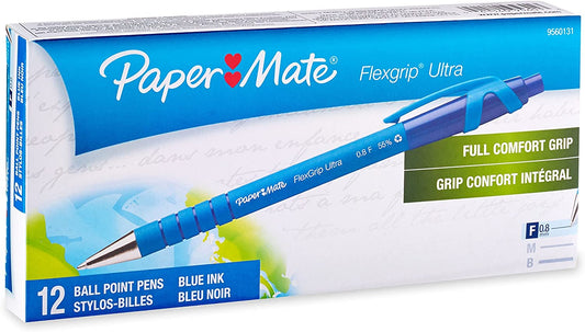 Paper Mate 9560131 Flexgrip Ultra Retractable Ballpoint Pens. Fine Point. Blue Ink. 12-Pack