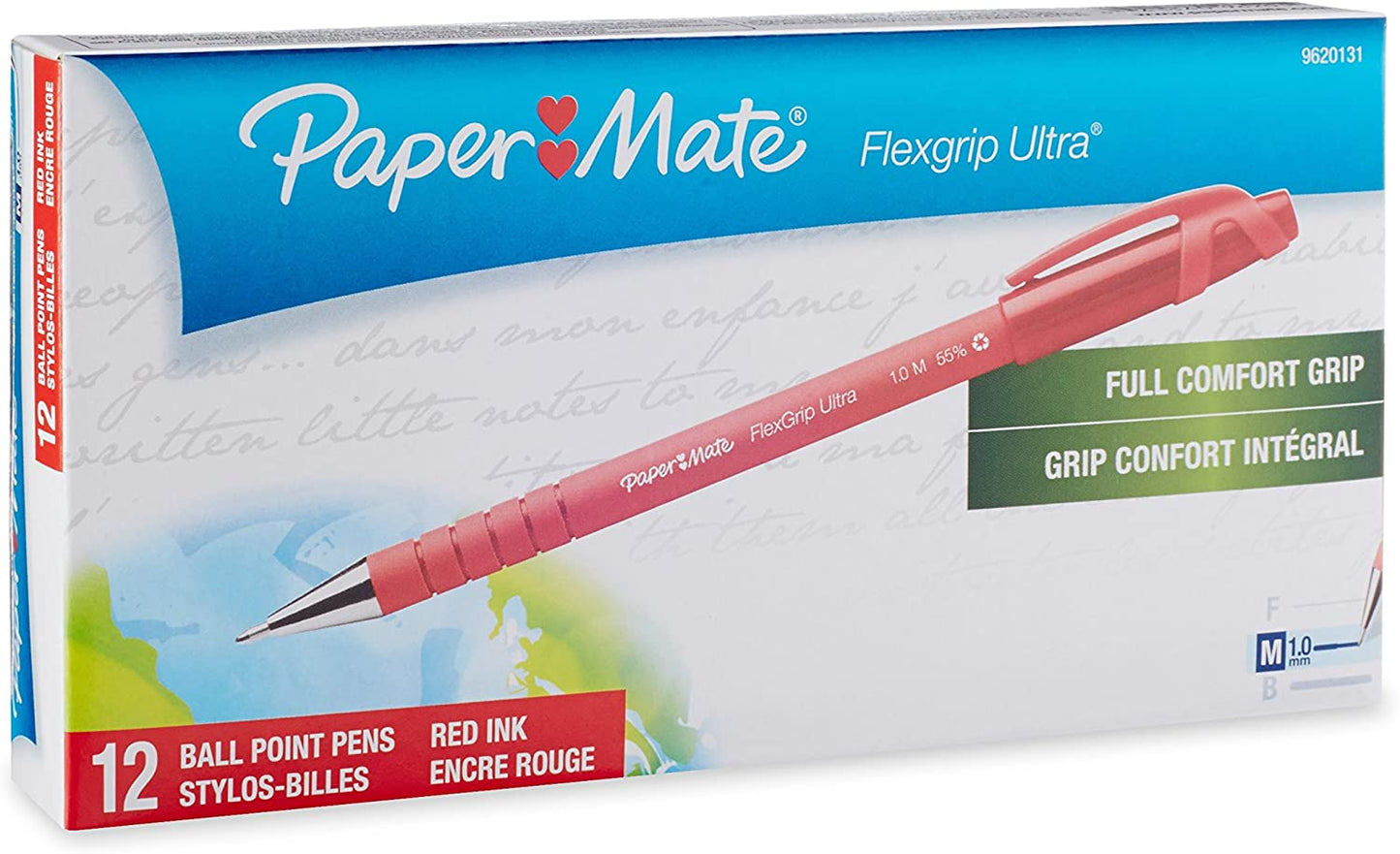 Paper Mate 9620131 Flexgrip Ultra Stick Ballpoint Pens. Medium Point. Red Ink. 12-Pack