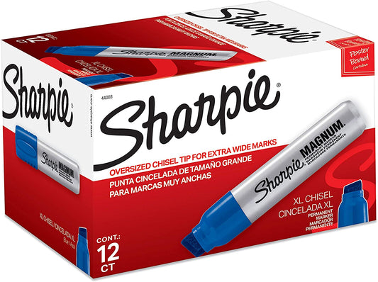 Sharpie 44003 Pro Magnum Permanent Markers. Chisel Tip. Blue. Box of 12