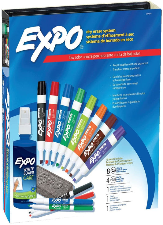 EXPO 80054 Low-Odor Dry Erase Markers, Chisel Tip, Assorted Colors, 15-Piece Set