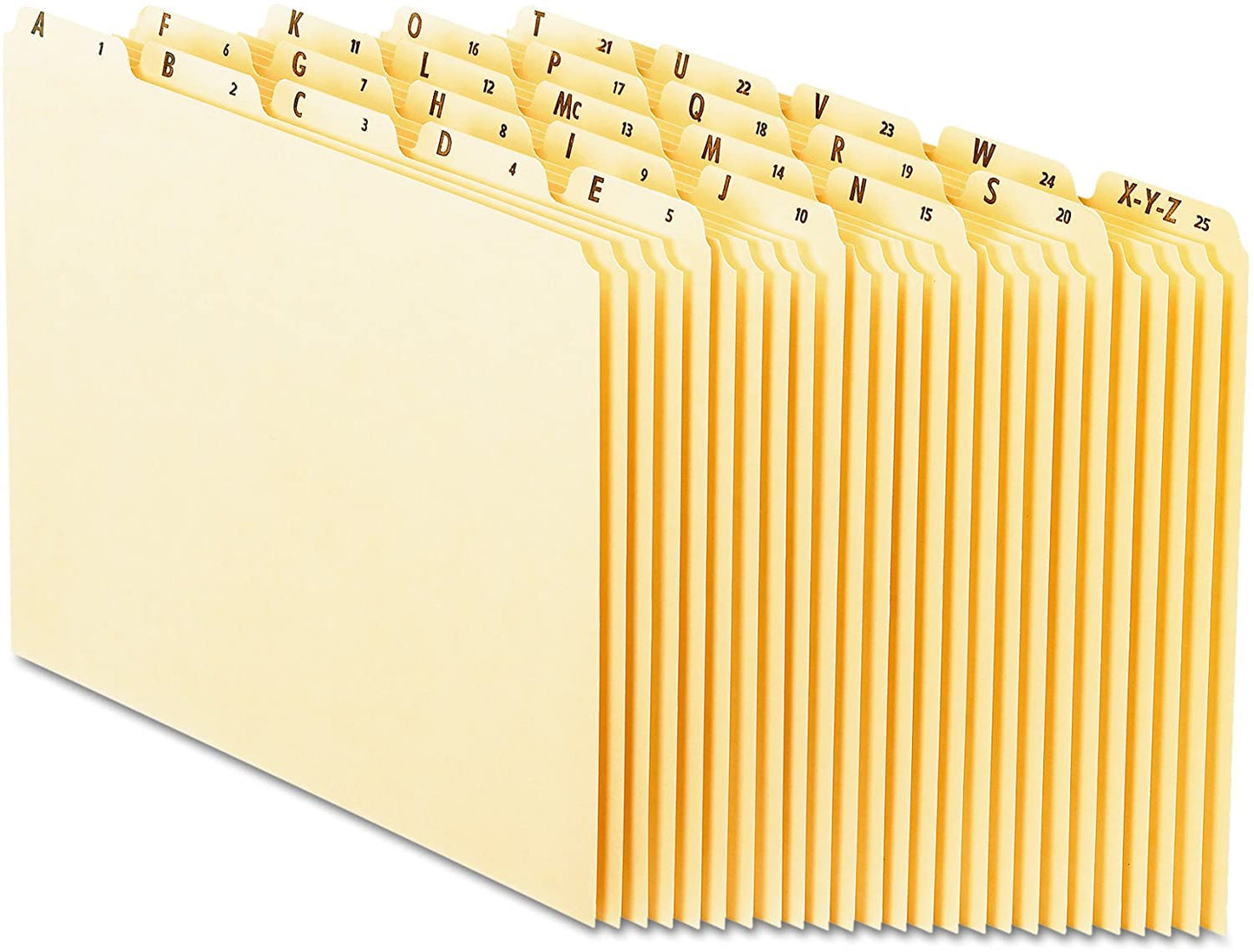 Pendaflex PFXEN225 EN225 A-Z Top Tab Recycled File Guides. 18 pt. Manila. 1/5 Tab. Letter Size. 25/Set