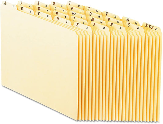 Pendaflex PFXEN225 EN225 A-Z Top Tab Recycled File Guides. 18 pt. Manila. 1/5 Tab. Letter Size. 25/Set