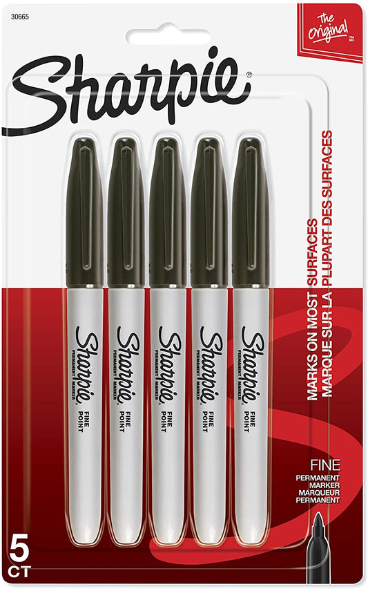 Sharpie Permanent Marker. Fine Point. Black. Pack of 5
