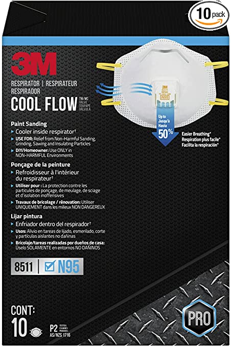 3M 8511 Paint Sanding Valved N95 Cool-Flow Respirator. 10-Pack