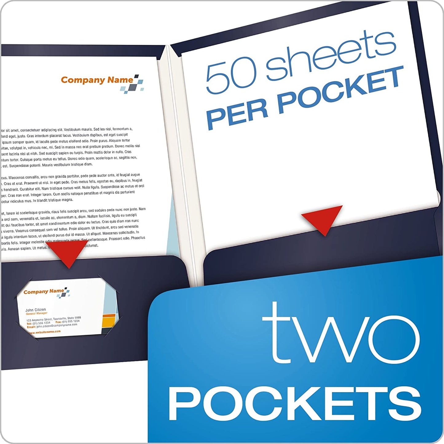 Oxford Laminated Twin-Pocket Folders, Letter Size, Navy, Holds 100 Sheets, Box of 25 (51743)