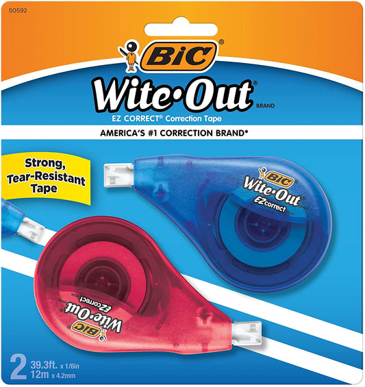 BIC Wite-Out Brand EZ Correct Correction Tape, White, 2-Count