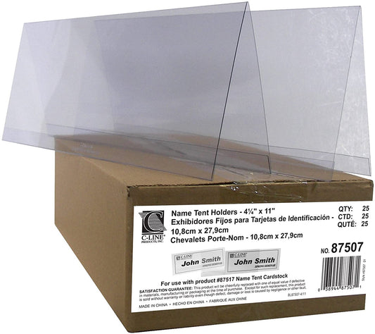 C-Line Plastic Name Tent Holders, 4-1/4 x 11 Inches, Clear, Pack of 25 (87507)