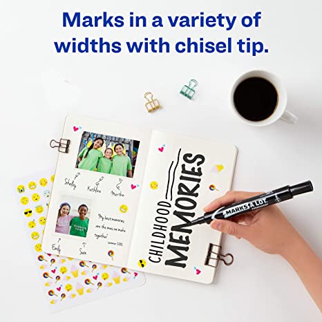 AVERY Marks-a-lot Permanent Markers. Large Desk-Style Size. Chisel Tip. Water and Wear Resistant. 12 Black Markers (08888)