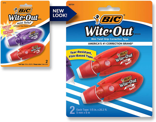 BIC Wite-Out Brand Mini Twist Correction Tape, White, 2-Count, Compact and Convenient Design for Easy Storage