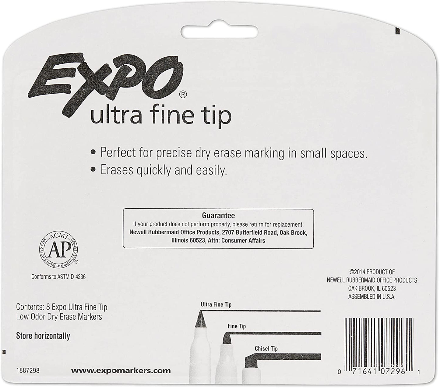 EXPO 1884309 Low-Odor Dry Erase Markers. Ultra Fine Tip. Assorted Colors. 8-Count