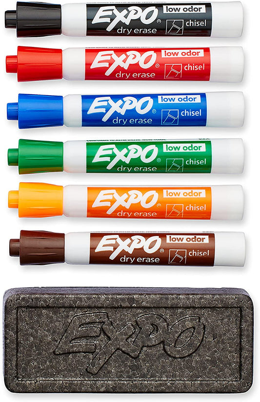 EXPO 80556 Low-Odor Dry Erase Set. Chisel Tip. Assorted Colors. 7-Piece
