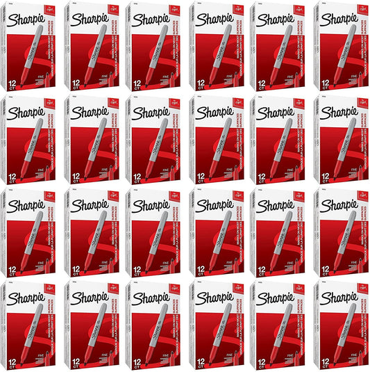 Sharpie 30002 Fine Point Permanent Marker. Marks On Paper and Plastic. Resist Fading and Water. AP Certified. Red Color. Case of 24 Dozens