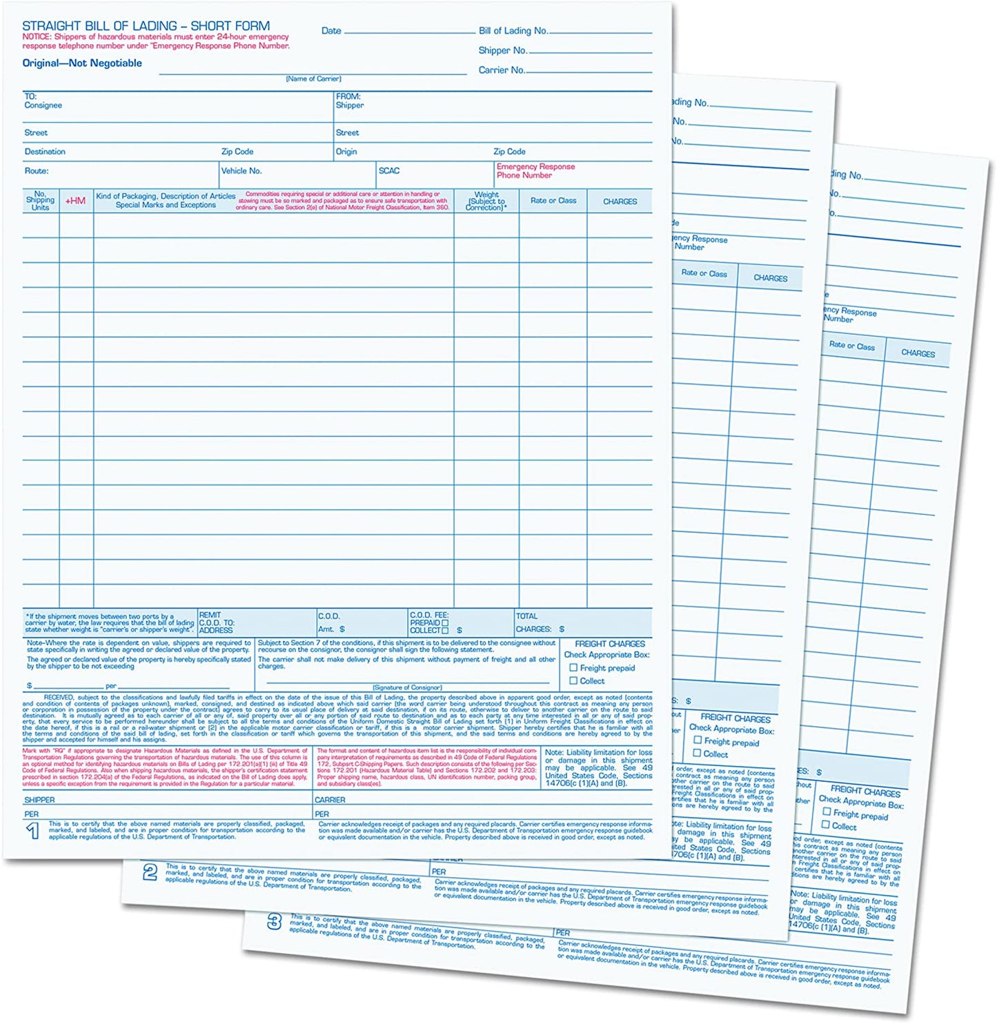 TOPS 3846 Bill of Lading,16-Line, 8-1/2 x 11, Three-Part Carbonless (Pack of 50 Forms)