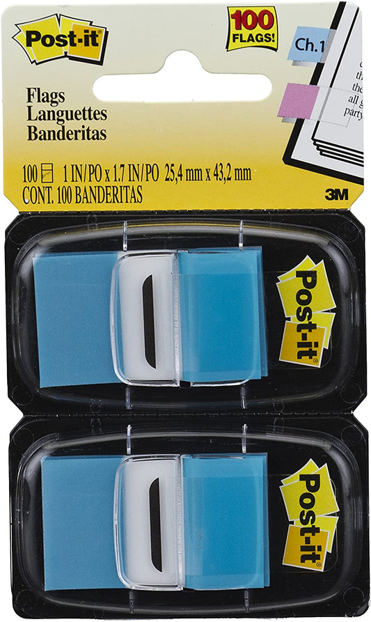 Post-it Standard Page Flags in Dispenser 1in Wide. Bright Blue 100 Flags. 680-BB2