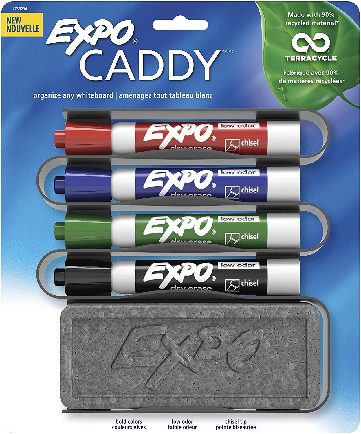 EXPO 1785294 Mountable Whiteboard Caddy with 4 Markers/Eraser Set