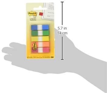 Set of 2 Post-it Flags. Assorted Primary Colors. 1/2 in Wide. 100/On-the-Go Dispenser bundled by Maven Gifts