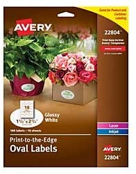 Avery Oval Labels for Home Organization, 1.5" x 2.5", 180 Glossy White Labels (22804)