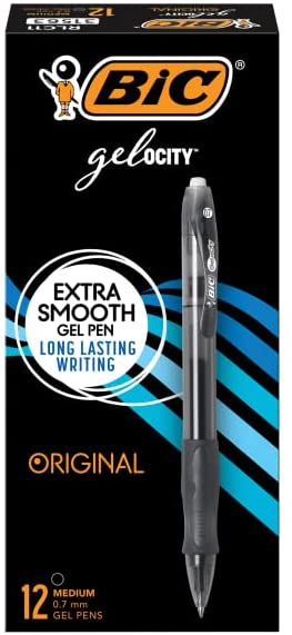 BIC Gel-ocity Retractable Gel Pen. Medium Point (0.7 mm). Black. 12-Count