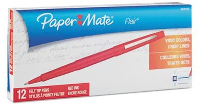 Point Guard Flair Porous Point Stick Pen, Red Ink, Medium, Dozen, Sold as 12 Each
