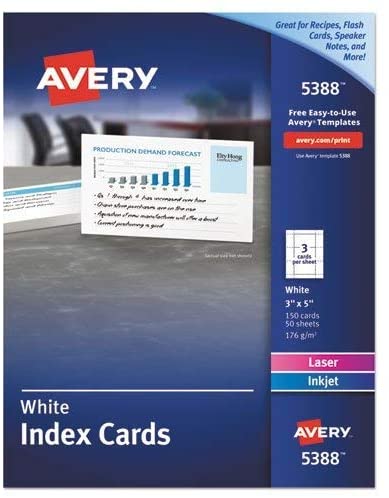 Avery - Laser/Inkjet Unruled Index Cards, 3 x 5, White, 150/Box - Sold As 1 Box - Heavyweight Card Stock Feeds Easily from Paper Tray.