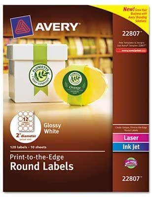 Avery 22807 Round Easy Peel Labels44; 2 in. Dia.44; Glossy44; White44; 120-Pack