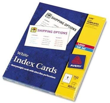 Avery - Laser/Inkjet Unruled Index Cards, 3 x 5, White, 150/Box - Sold As 1 Box - Heavyweight Card Stock Feeds Easily from Paper Tray.