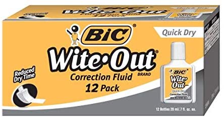 BIC Wite-Out Brand Quick Dry Correction Fluid, 20 ml, White, 12-Count