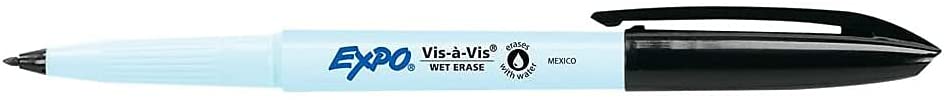 Expo Vis-a-Vis Wet-Erase Marker, Fine Point, Black Ink, Dozen (SAN16001)
