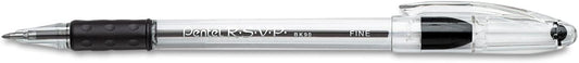Pentel R.S.V.P. Ballpoint Stick Pen, Black Ink, Fine, Dozen