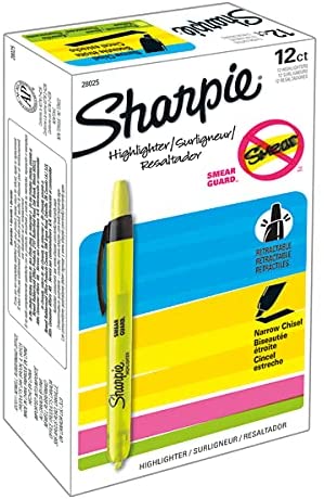 Sharpie Accent Retractable Highlighters, Chisel Tip, Fluorescent Yellow, Box of 12