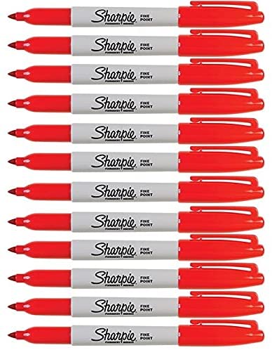 Permanent Markers, Fine Point, 12 Markers Per Pack, Color Variations - 1 Pack (Red)