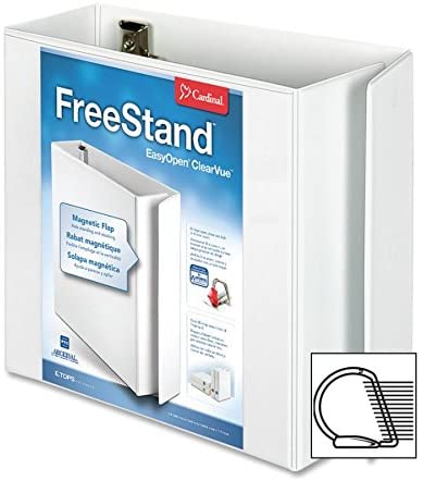 Cardinal 3 Ring Binder, 5 Inch FreeStand Binder with Magnetic Cover Flap, Shelf Pull and 5 Color-Coded Rings, ONE-TOUCH Easy Open Locking Slant-D Rings, Holds 1,050 Sheets, White (43150)
