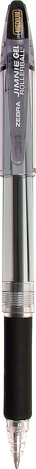 Zebra Pen Jimnie Roller Ball Stick Gel Pen, Black Ink, Medium Point, 0.7mm, 12-Count (44110)