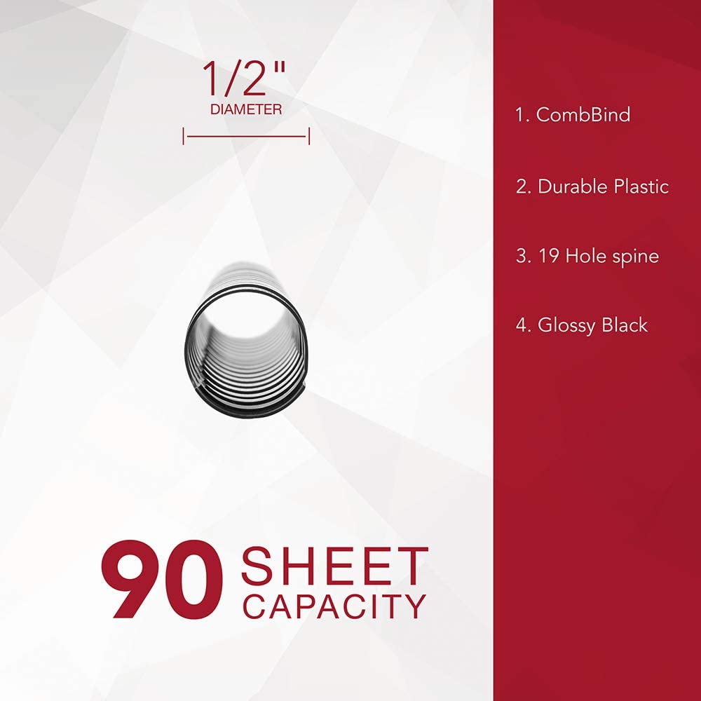 GBC Binding Spines/Spirals/Coils, 1/2" Diameter, 90 Sheet Capacity, CombBind, Black, 100 Pack (4000068), Model:GBC4000068