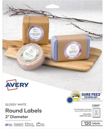 Avery 22807 Round Easy Peel Labels44; 2 in. Dia.44; Glossy44; White44; 120-Pack