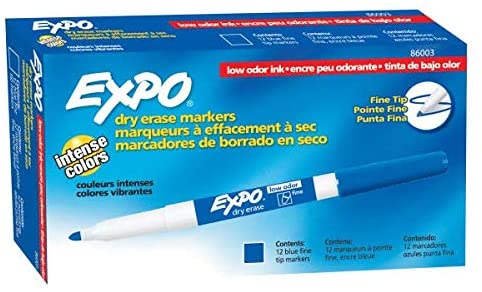 EXPO Low Odor Dry-Erase Marker - Fine Tip - Pack of 12 - Blue