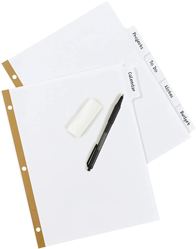 Avery Write & Erase Big Tab Paper Dividers for 3 Ring Binder. White. 5 Tab Set. 10 Packs. 10 Sets Total (23075)