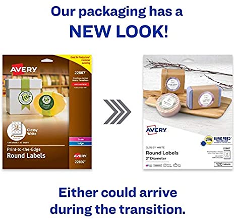 Avery 22807 Round Easy Peel Labels44; 2 in. Dia.44; Glossy44; White44; 120-Pack
