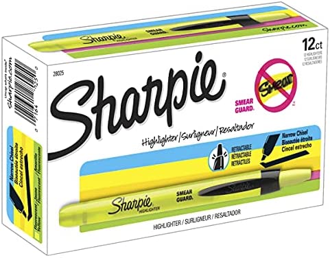 Sharpie Accent Retractable Highlighters, Chisel Tip, Fluorescent Yellow, Box of 12