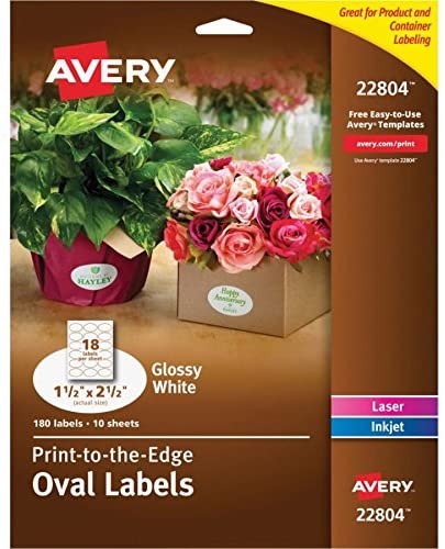 Avery Oval Labels for Home Organization, 1.5" x 2.5", 180 Glossy White Labels (22804)