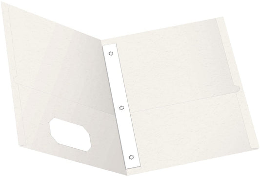 Oxford Two-Pocket Folders w/Fasteners, White, Letter Size, 25 per Box (57704)