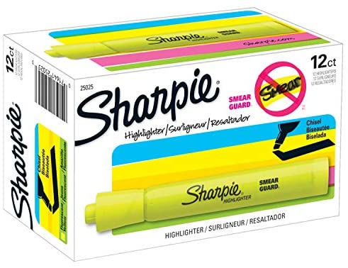 SHARPIE Tank Highlighters, Chisel Tip, Fluorescent Yellow, 12-Count