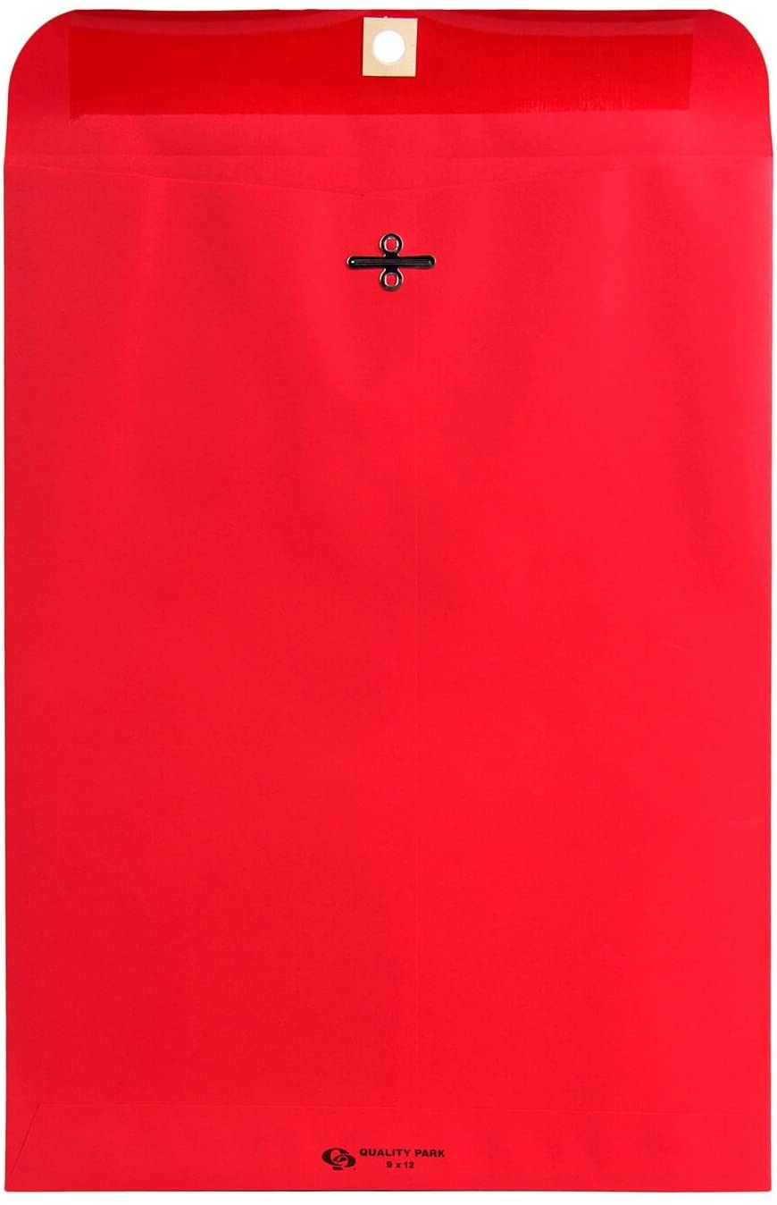 Quality Park 9 x 12 Clasp Envelopes, Clasp and Gummed Closures, Red, 10 per Pack (QUA38734)