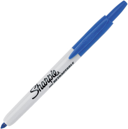 Sharpie Retractable Fine Point Permanent Marker, Blue, Pack of 12