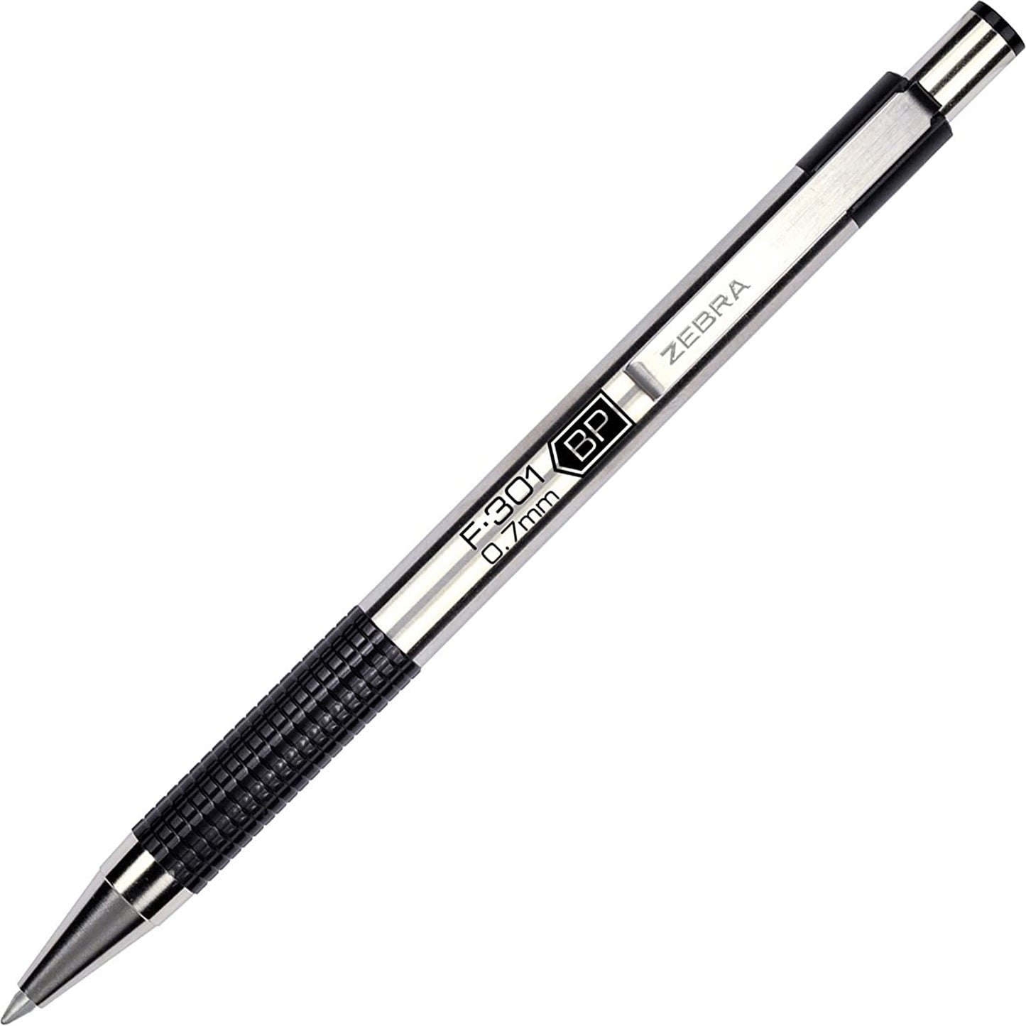 Zebra Pen F-301 Ballpoint Stainless Steel Retractable Pen. Fine Point. 0.7mm. Black Ink. 12-Count (27110)