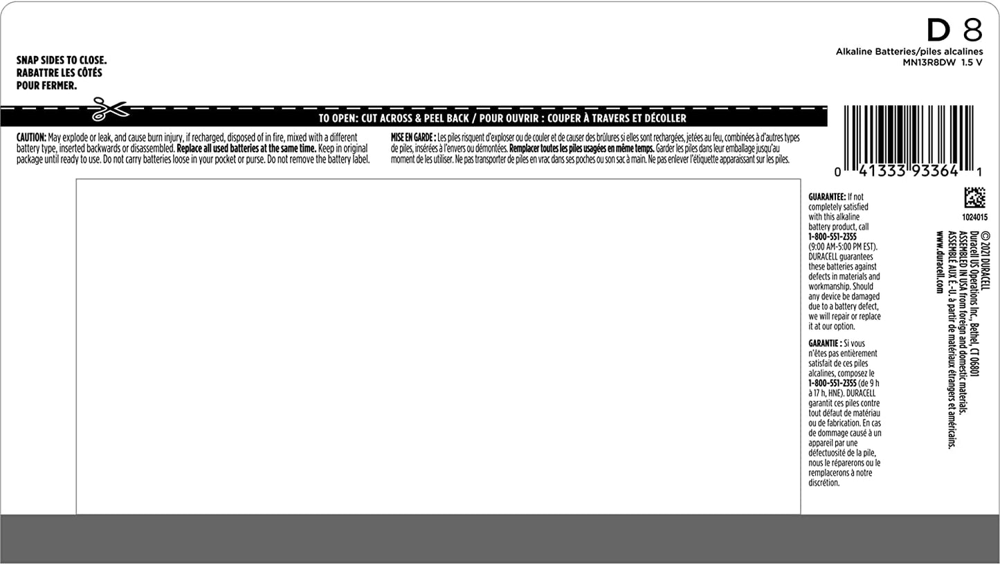 Duracell - CopperTop D Alkaline Batteries with Recloseable Package - Long Lasting. All-Purpose D Battery for Household and Business - 8 Count