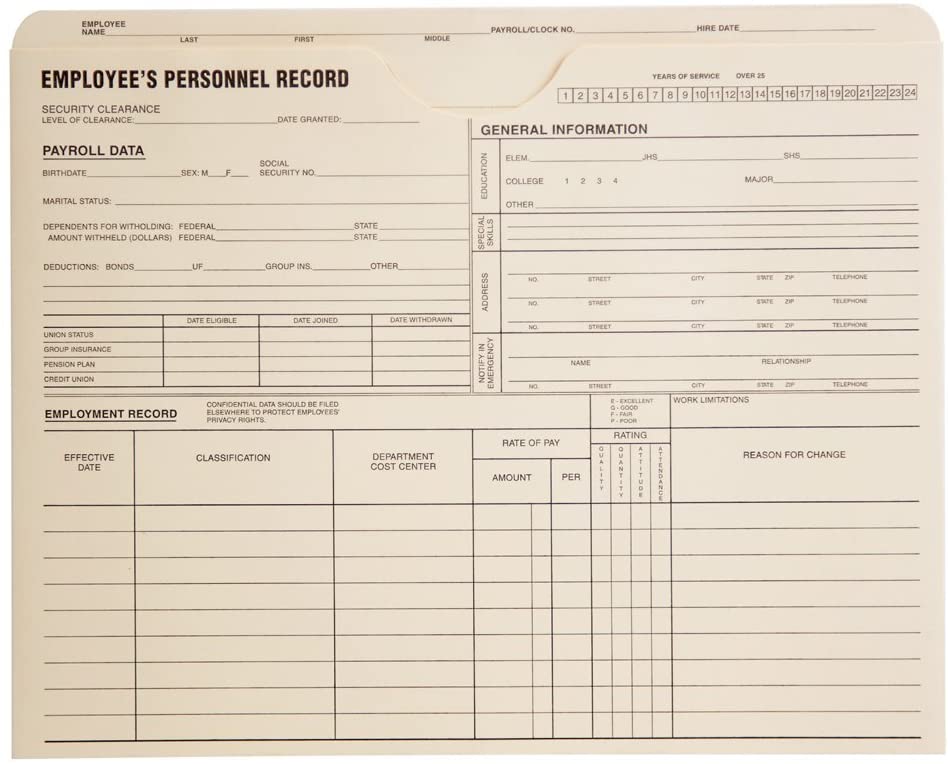Quality Park Personnel Record Jacket, Flat Expansion, 9-1/2 x 11-3/4 Inches, 100 per Box (QUA69999)